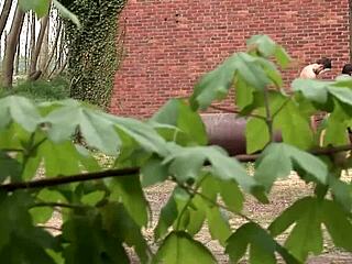 Smoking Hot Blonde Babe Gives Threesome Blowjobs Outdoors