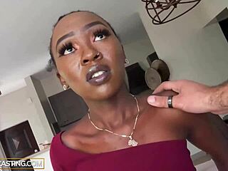 In this african casting interview, a shy black babe with bubble butt gets bent over for a homemade session with her new boss