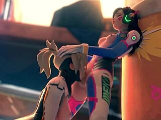 horny mercy giving deep throat blowjob to dva