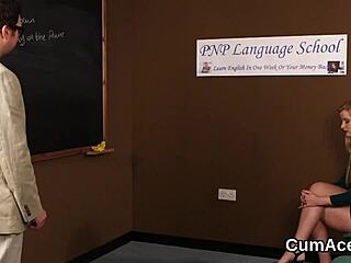 spicy bombshell gets a massive cum shot on her face, swallowing every drop