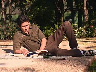 Buff black stud receives blowjob then penetrates guy's tight ass deeply