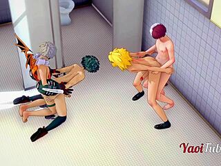 Boku No Hero Yaoi 3D - Wild Orgy in School Restroom with Deku and Friends.