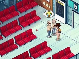 Redhead stewardess in cosplay action?