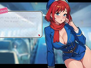 Redhead stewardess in cosplay action?