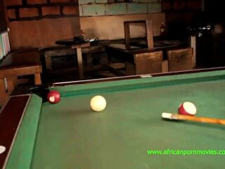 A bet made in a bar leads to a hot and intense bareback sex scene in a public pool table.