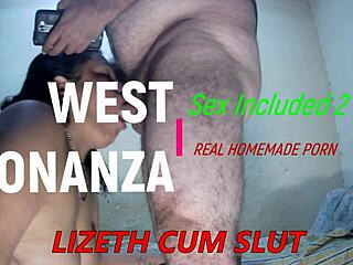 lizeth on her knees sucking my cock with cum in mouth