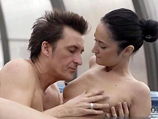 rich old man enjoys time with gorgeous brunette angie moon