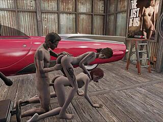 Brunette Gets a Wild Ride in Garage 3D Action