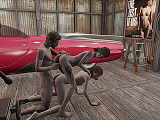 Brunette Gets a Wild Ride in Garage 3D Action