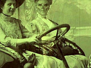 Hairy vintage pussy in Halloween retro porn scene