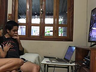 Brunette milf ela gets bent over and fucked hard with monster cock during game time