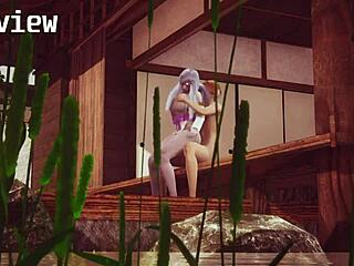 Beautiful 3D animated hentai with Kaguya from Naruto and a young girl.
