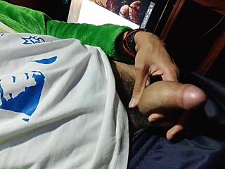 A young guy with a large penis ejaculates in several streams.