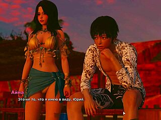 Asian cutie gets bullied by her lover at the beach in this cartoon.