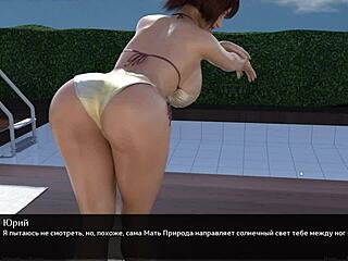 anime hentai gameplay with big tits riding and fingering in bikini. dive into where the heart is part 12.