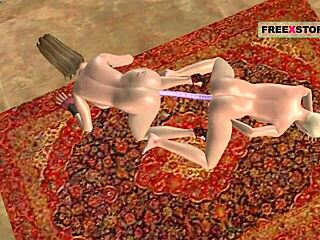 3D动画女同亲吻双头龙狂干