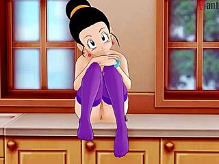 Chichi gets stuck in kitchen in Dragon Ball Z hentai fantasy