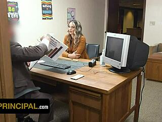 Perv Principal's Rough Lesbian Pussy Play in Office!