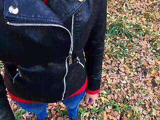 Caught jerking off, cute teen 18+ gives risky public handjob in forest - Nata Sweet