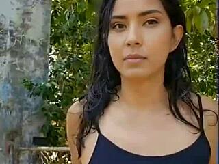 Stunning Latina explores wet forest with sensual black beauty