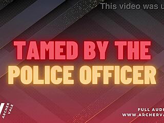 Intriguing police officer in chastity cage for gay training