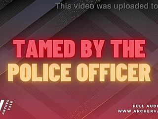 Intriguing police officer in chastity cage for gay training