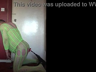 A shy crossdresser gets banged in a gangbang while using a dildo machine.