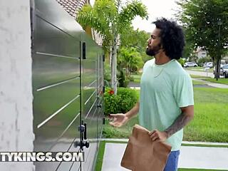 Delivery guy James Angel catches Kira Perez and Fiona Frost getting naughty by the pool. Things heat up fast!