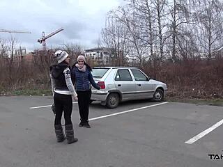 Sexy brunette convinced by dude in van to stay after intense ride
