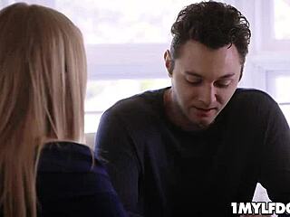 busty milf moans as stud fucks her hard from behind in bedroom