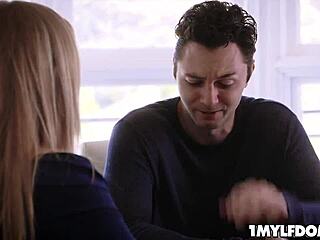 busty milf moans as stud fucks her hard from behind in bedroom