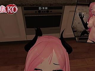 cat girl cosplays succubus in halloween outfit posing and wiggling for cum in mouth