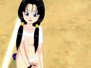 Videl says, 'Thank you for teaching me to fly, but what if I want to thank you in a more intimate way?' in this Dragon Ball Z hentai.