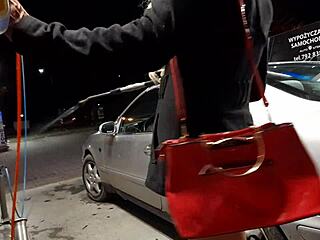 Come to the outdoor public car wash with transsexual staff.