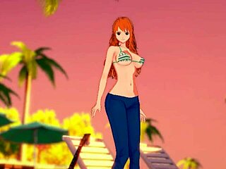 Nami's tight clothing gets in the way of her lust