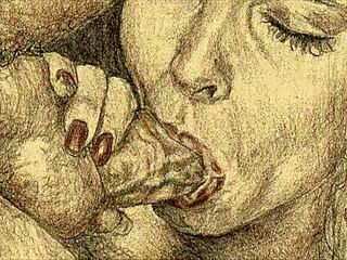 Vintage erotic illustration with detailed retro cartoon hentai style