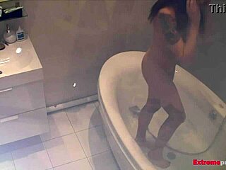 Spying on Stepdaughter Scarlett Toying Herself in the Bath for Secret Thrills