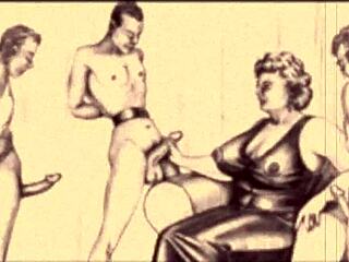 Vintage erotic illustration with detailed retro cartoon hentai style