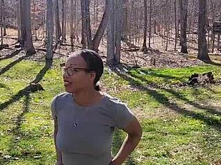 Ebony Submissive Holds Pee Outdoor As Master Orders Piss Play On Her Big Ass