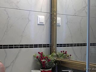 Hot new sexy blonde wife switches panties in bathroom with stunning big tits.