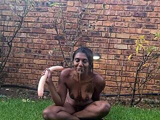 Indian amateur gets choked and gagged with a dildo in homemade porn