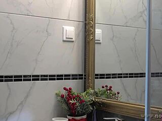 Hot new sexy blonde wife switches panties in bathroom with stunning big tits.