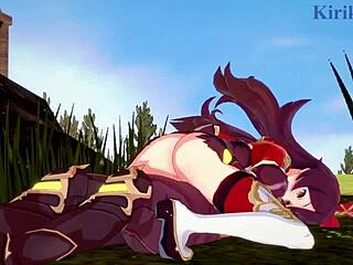 amber and aether have intense sex in genshin hentai