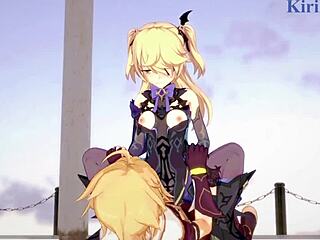 amber and aether have intense sex in genshin hentai