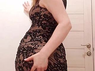 milf sucks dildo in restroom