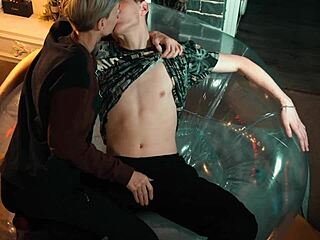 uh, me and my buddy, two sweet guys, ya know, sharin’ an inflatable chair for some assfucking fun...!