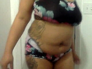 big tit ebony milf shakes it in bathroom dance