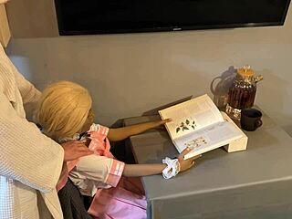 Horny Man Distracts Silicone Sex Doll From Her Book. She Gets Toys And Orgasms.