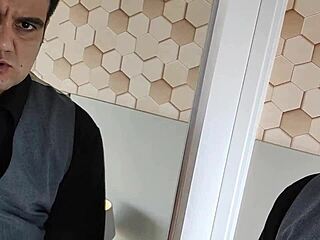 this big gay dick is showing off solo in front of the mirror