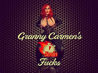 Granny madam Carmen gets pounded doggystyle. Cum spills everywhere!